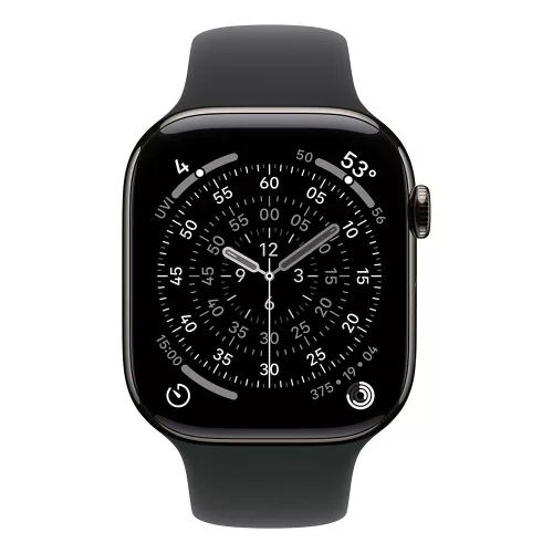 Apple Watch S11 Cellular 46mm Slate Titanium Case with Black Sport Band - S/M
