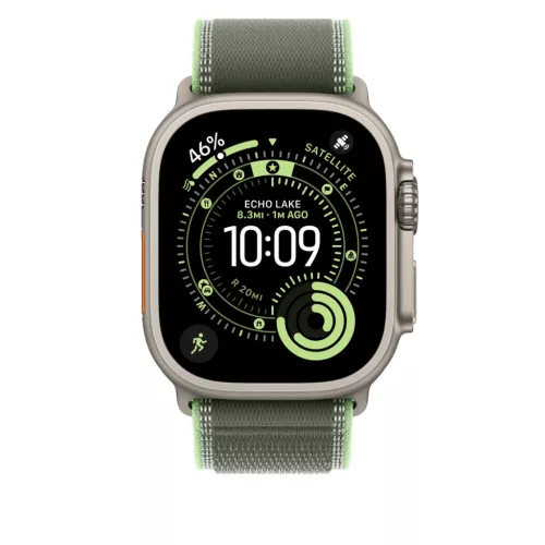 Apple Watch 49mm Loop:  Green/Neon Trail Loop - S/M - Natural Titanium Finish