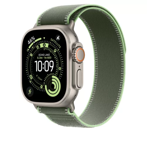 Apple Watch 49mm Loop:  Green/Neon Trail Loop - S/M - Natural Titanium Finish