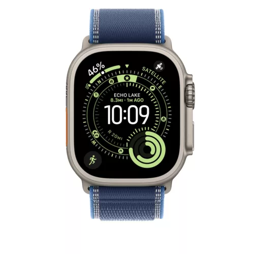 Apple Watch 49mm Loop:  Blue/Bright Blue Trail Loop - M/L - Natural Titanium Finish