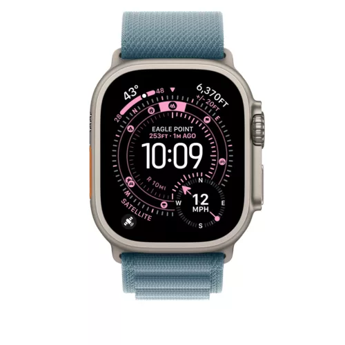 Apple Watch 49mm Loop:  Light Blue Alpine Loop - Small - Natural Titanium Finish