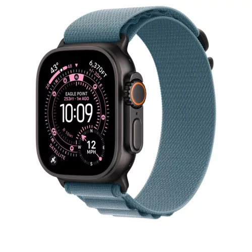 Apple Watch 49mm Loop:  Light Blue Alpine Loop - Large - Black Titanium Finish