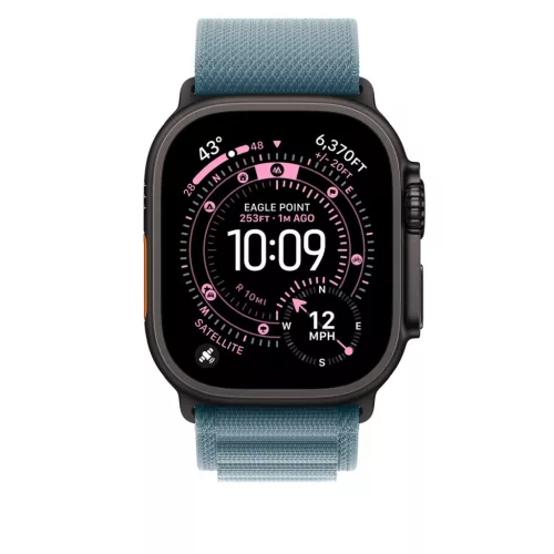 Apple Watch 49mm Loop:  Light Blue Alpine Loop - Large - Black Titanium Finish