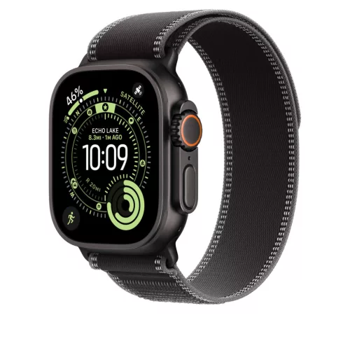 Apple Watch 49mm Loop:  Black/Charcoal Trail Loop - S/M - Black Titanium Finish
