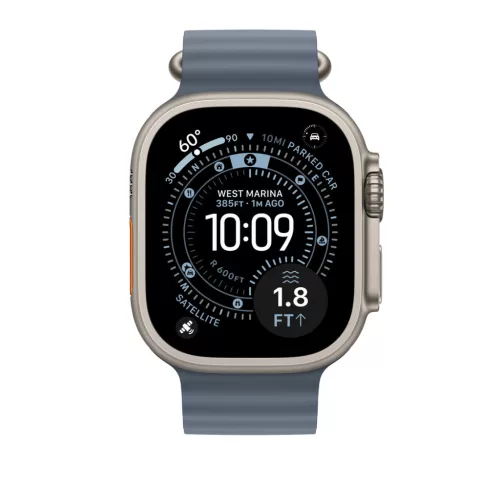 Apple Watch 49mm Band:  Anchor Blue Ocean Band Extension - Natural Titanium Finish