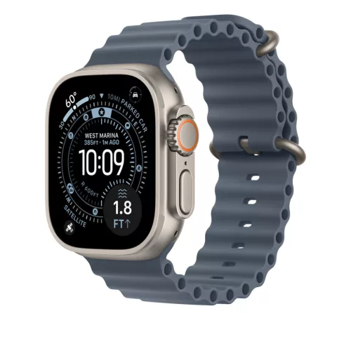 Apple Watch 49mm Band:  Anchor Blue Ocean Band Extension - Natural Titanium Finish