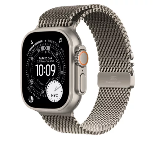 Apple Watch 49mm Loop:  Natural Titanium Milanese Loop - Medium