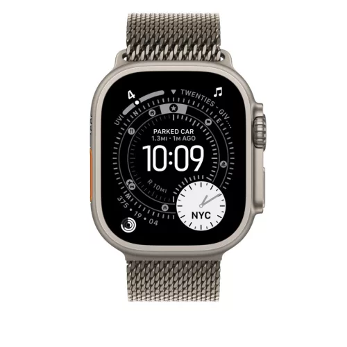 Apple Watch 49mm Loop:  Natural Titanium Milanese Loop - Medium