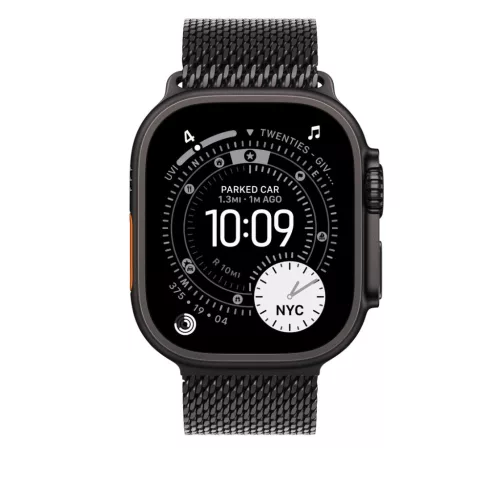 Apple Watch 49mm Loop:  Black Titanium Milanese Loop - Medium