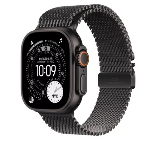 Apple Watch 49mm Loop:  Black Titanium Milanese Loop - Medium