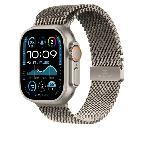 Apple Watch 49mm Milanese Loop:  Natural Titanium Milanese Loop - Medium