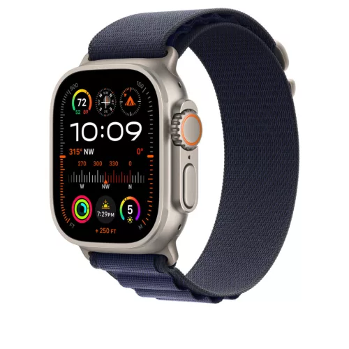 Apple Watch 49mm Loop:  Navy Alpine Loop - Medium - Natural Titanium Finish