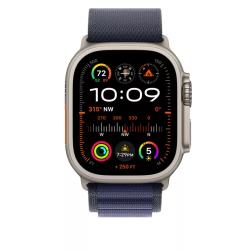 Apple Watch 49mm Loop:  Navy Alpine Loop - Large - Natural Titanium Finish