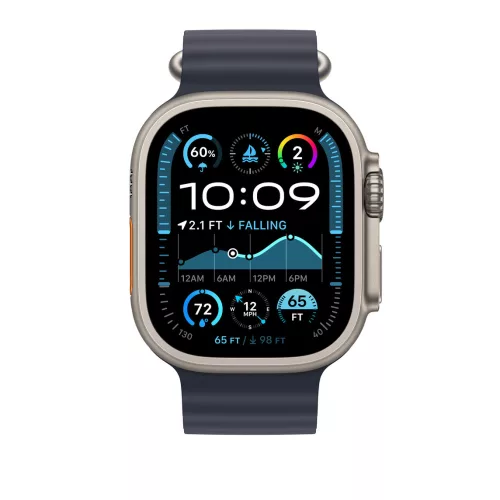 Apple Watch 49mm Band:  Navy Ocean Band - Natural Titanium Finish
