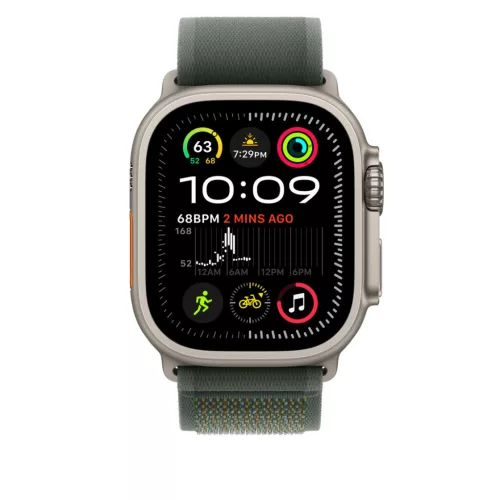 Apple Watch 49mm Loop:  Green Trail Loop - M/L - Natural Titanium Finish