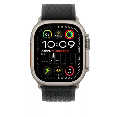 Apple Watch 49mm Loop:  Black Trail Loop - S/M - Natural Titanium Finish