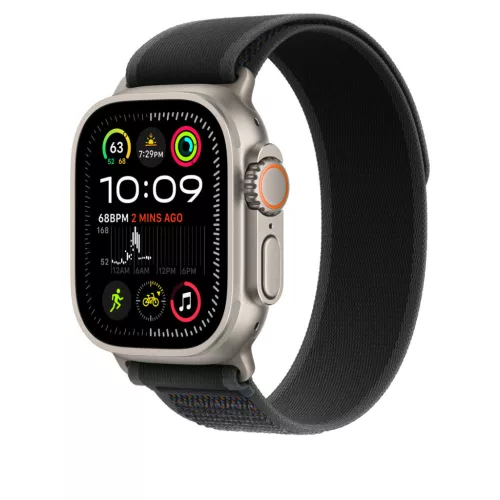 Apple Watch 49mm Loop:  Black Trail Loop - M/L - Natural Titanium Finish