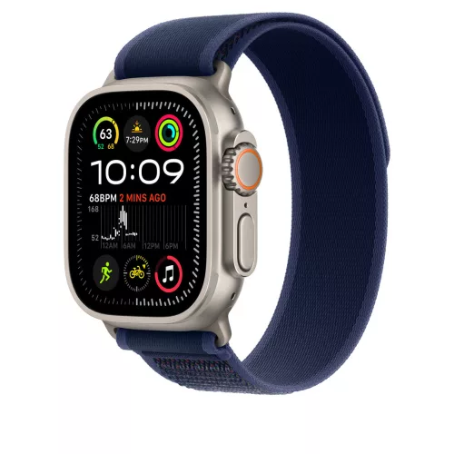 Apple Watch 49mm Loop:  Blue Trail Loop - S/M - Natural Titanium Finish