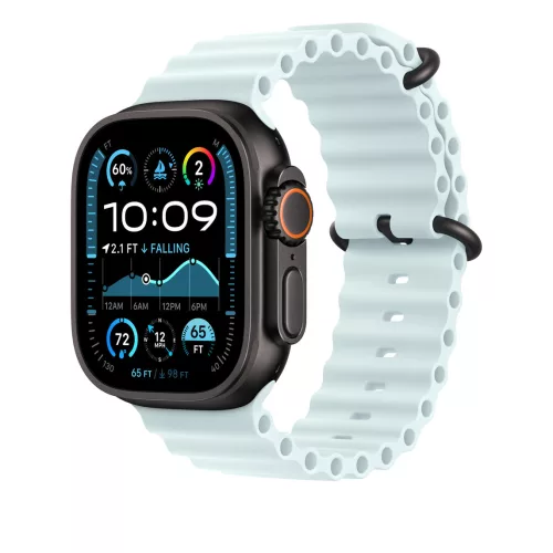 Apple Watch 49mm Band:  Ice Blue Ocean Band - Black Titanium Finish