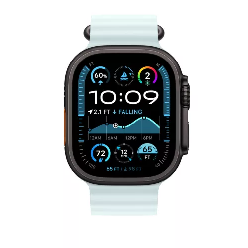 Apple Watch 49mm Band:  Ice Blue Ocean Band - Black Titanium Finish