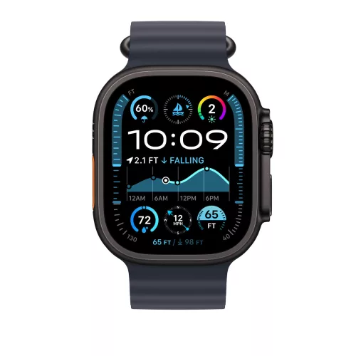 Apple Watch 49mm Band:  Navy Ocean Band - Black Titanium Finish