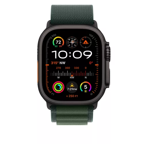 Apple Watch 49mm Loop:  Dark Green Alpine Loop - Small - Black Titanium Finish