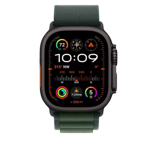 Apple Watch 49mm Loop:  Dark Green Alpine Loop - Large - Black Titanium Finish