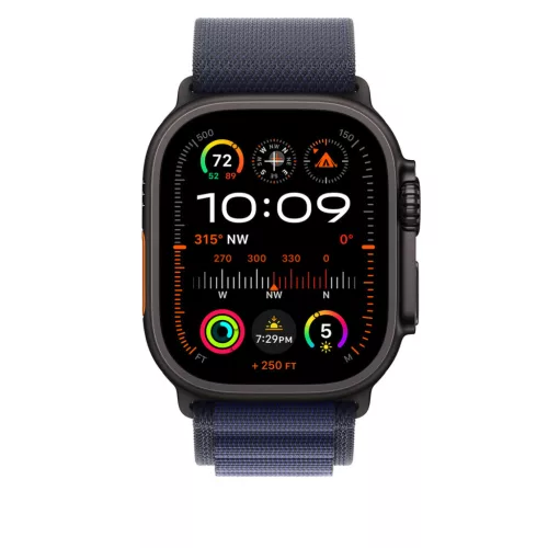 Apple Watch 49mm Loop:  Navy Alpine Loop - Medium - Black Titanium Finish
