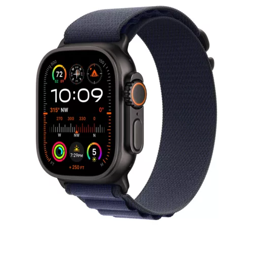 Apple Watch 49mm Loop:  Navy Alpine Loop - Medium - Black Titanium Finish
