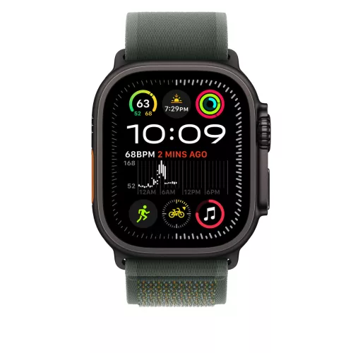 Apple Watch 49mm Loop:  Green Trail Loop - S/M - Black Titanium Finish