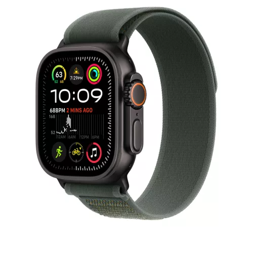 Apple Watch 49mm Loop:  Green Trail Loop - S/M - Black Titanium Finish